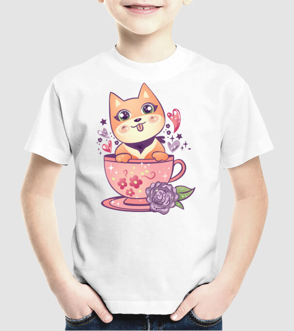 Câine drăguț Anime model alb pe tricou