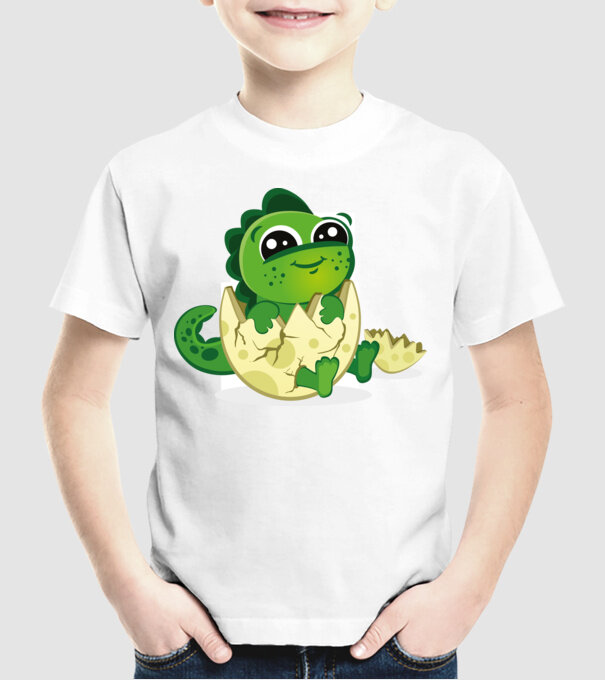 dinozaur drăguț în ou model alb pe tricou