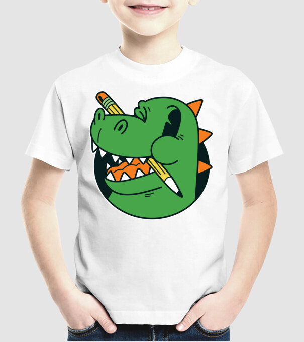 Elev Dinozaur drăguț model alb pe tricou
