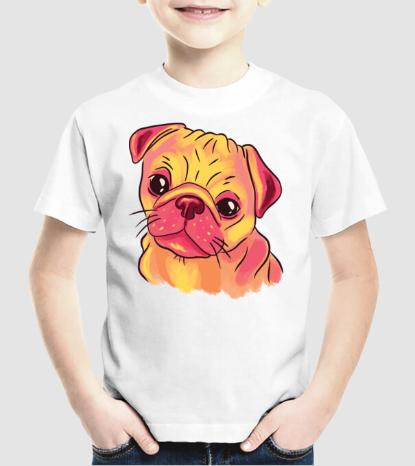 Cap de Mops drăguț model alb pe tricou