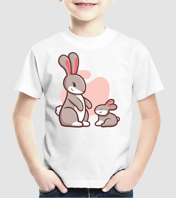 Iepurași drăguți model alb pe tricou