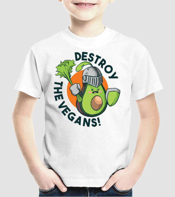 Destroy the Vegans - tricou amuzant războinic Avocado model alb pe tricou