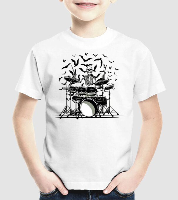 Schelet Baterist model alb pe tricou