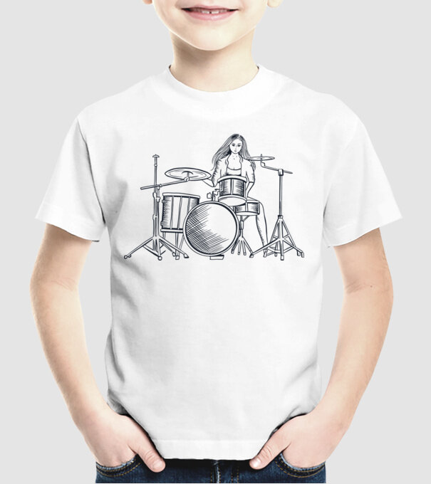 Fată Bateristă model alb pe tricou