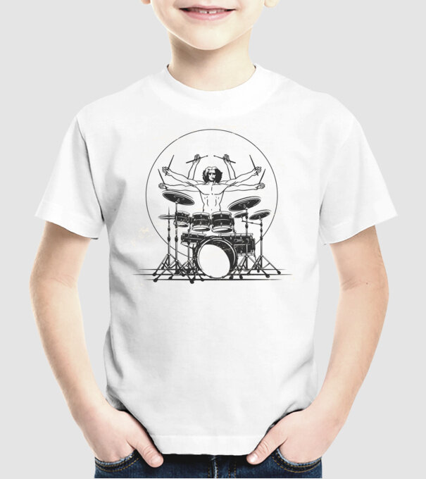 Baterist Vitruvian Da vinci model alb pe tricou