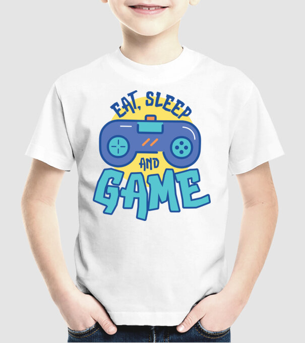 Eat Sleep and Game model alb pe tricou