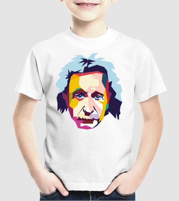 Einstein abstract model alb pe tricou