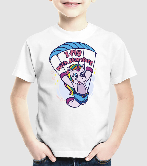 Unicorn parașutist model alb pe tricou