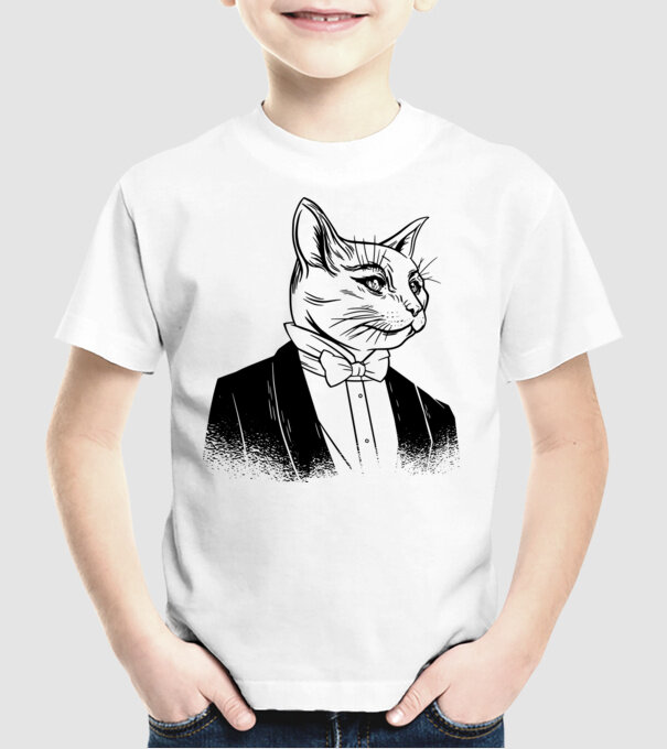 Pisică Elegantă model alb pe tricou