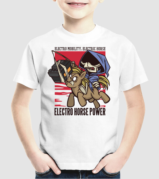 Cai putere electric model alb pe tricou
