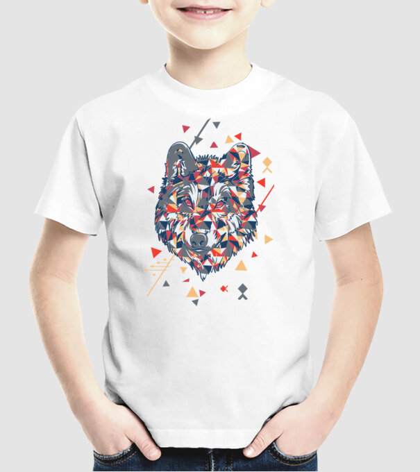 Lup - abstract model alb pe tricou