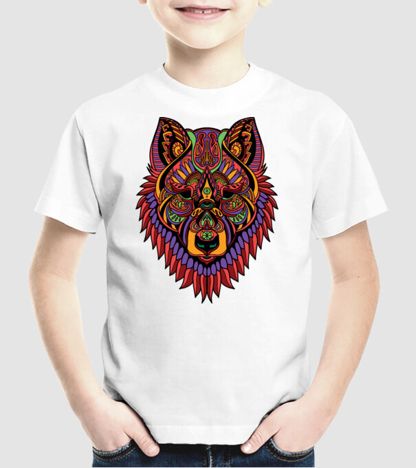 Cap de lup model alb pe tricou