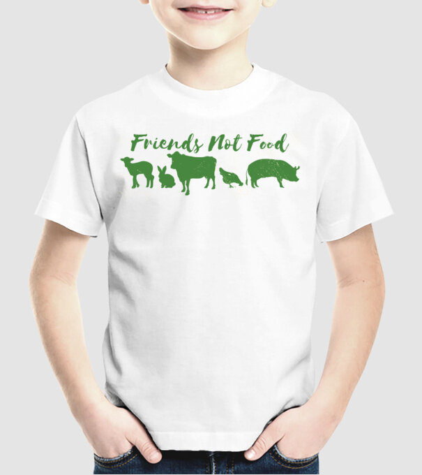 Friends Not Food Vegan model alb pe tricou