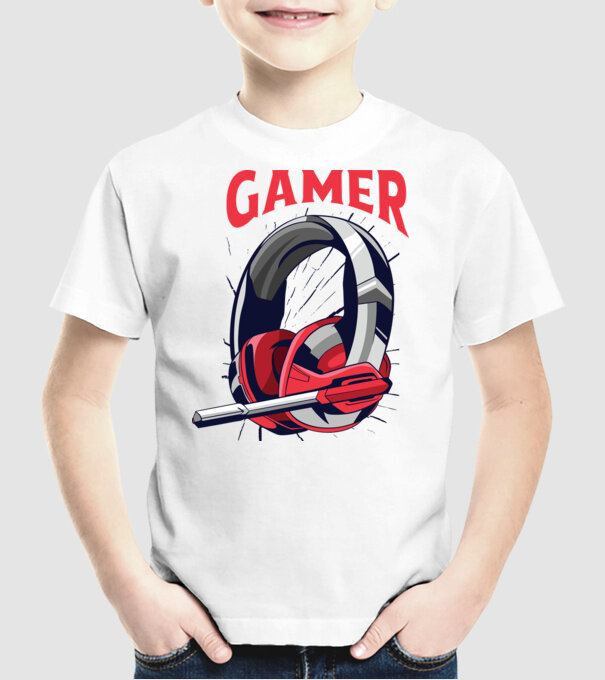 Căști Gamer model alb pe tricou