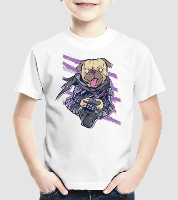 Mops Gamer tricou amuzant cu câine model alb pe tricou