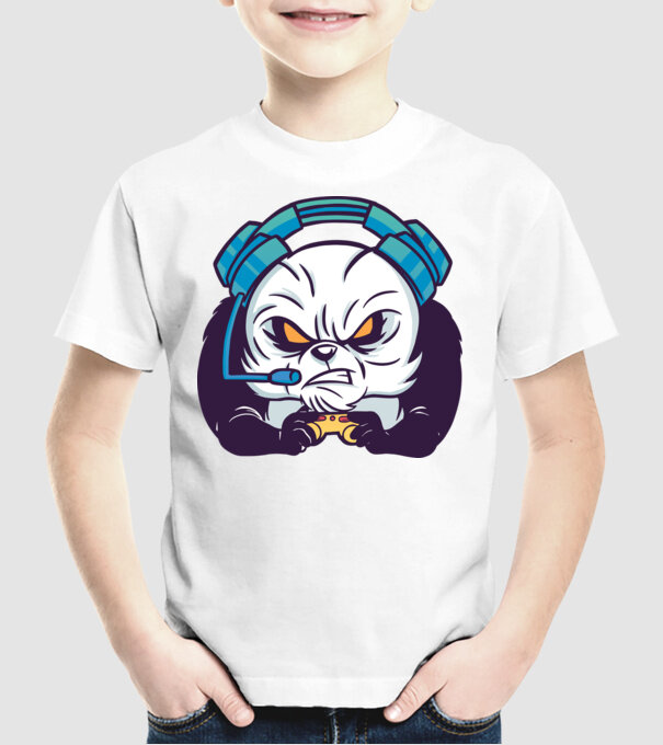 Gamer Panda model alb pe tricou