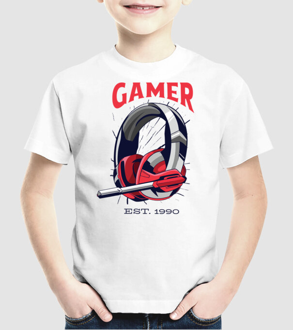 Gamer est. 1990 model alb pe tricou