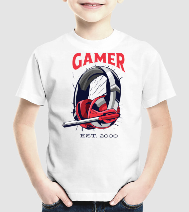 Gamer est. 2000 model alb pe tricou