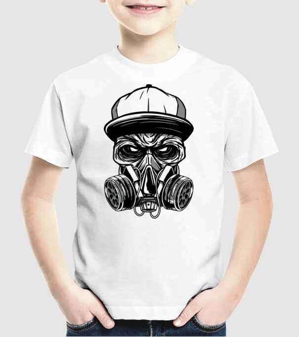 Mască de gaz Craniu model alb pe tricou