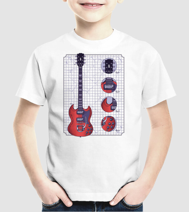 Gibson Chitară desen model alb pe tricou