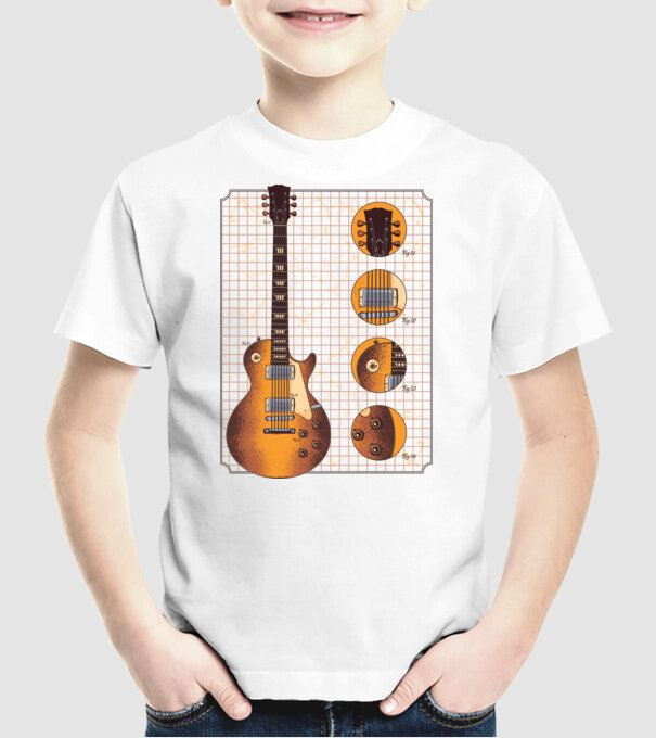 Gibson Chitară desen gold model alb pe tricou