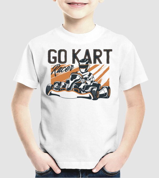 Concurent Go-kart model alb pe tricou