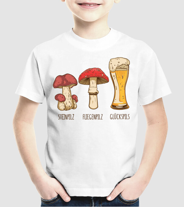 Soiuri de ciuperci model alb pe tricou