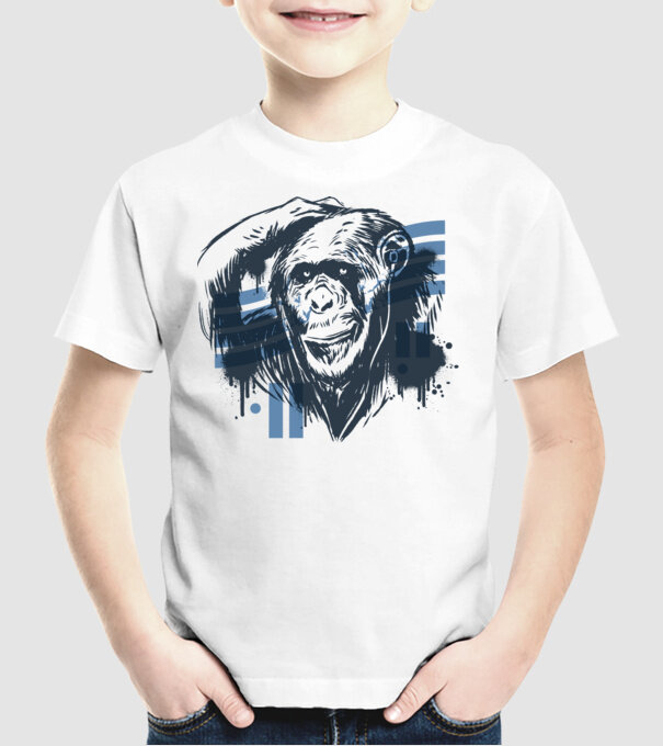 Maimuța gânditoare model alb pe tricou