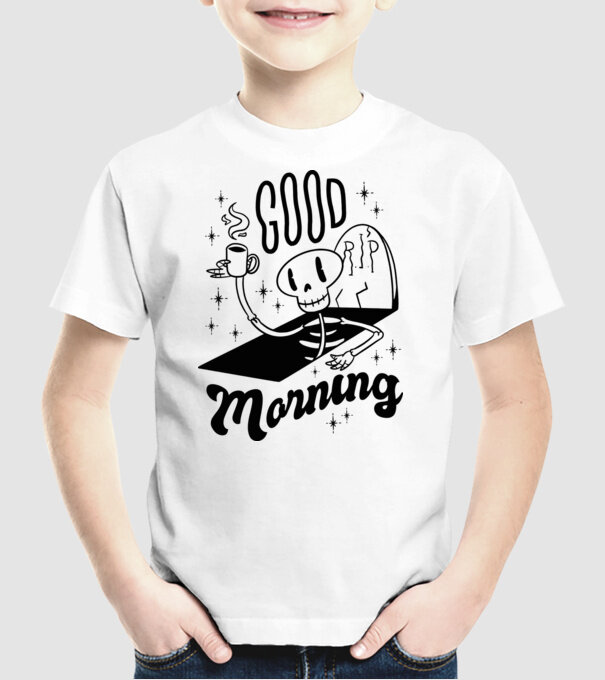 Good Morning Coffee model alb pe tricou