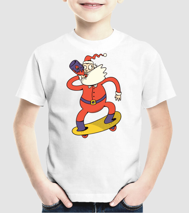 Moș Crăciun Skateboarder model alb pe tricou
