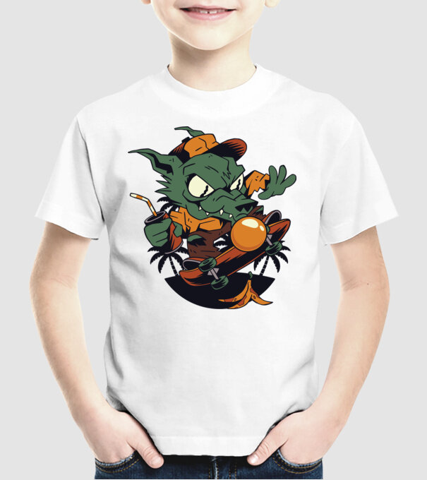 Vârcolac Skateboarder model alb pe tricou