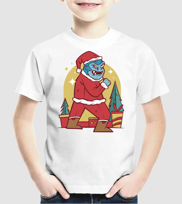 Gorila Santa model alb pe tricou