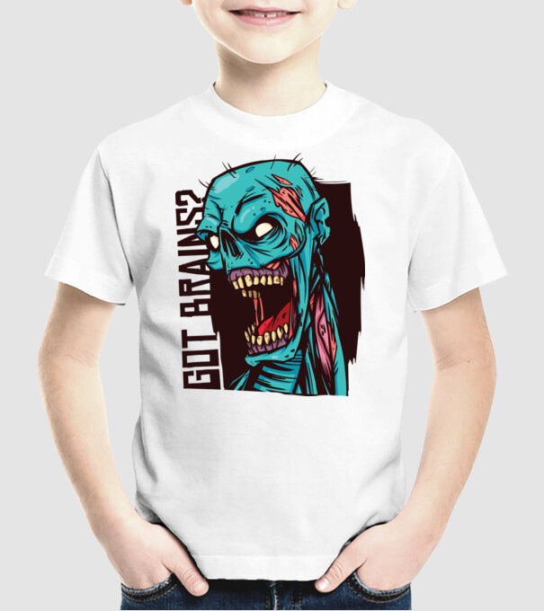 Got Brains? Cap Zombie model alb pe tricou