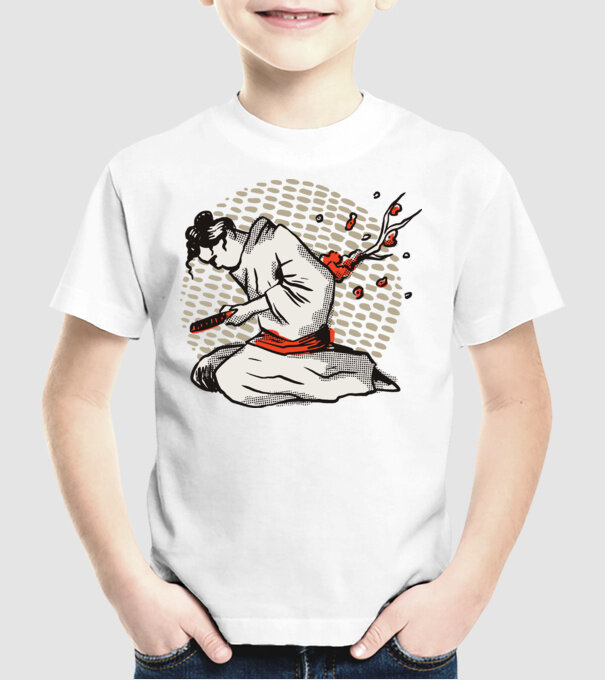 Samurai Harakiri model alb pe tricou