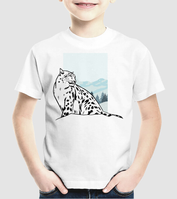 Leopard de zăpadă pisică mare model alb pe tricou