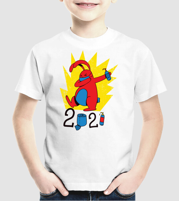 Paște 2021 - Iepuraș cu mască model alb pe tricou