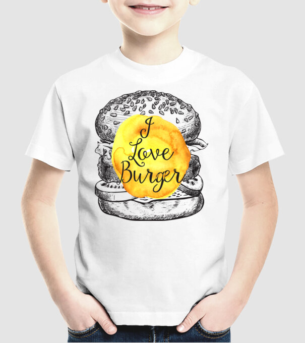 I love burger model alb pe tricou