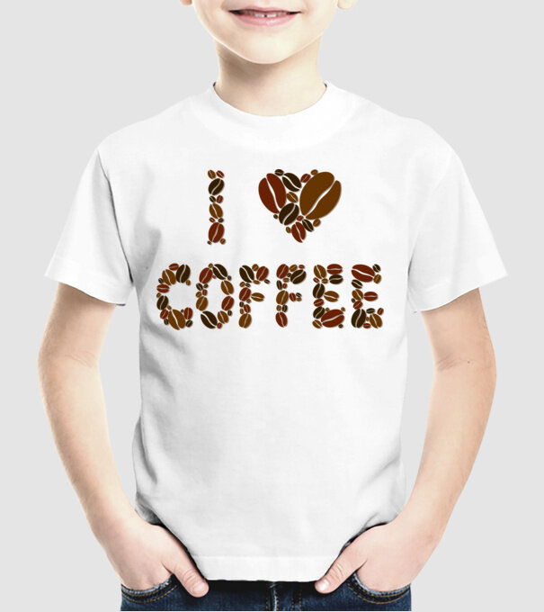 I Love Coffee model alb pe tricou