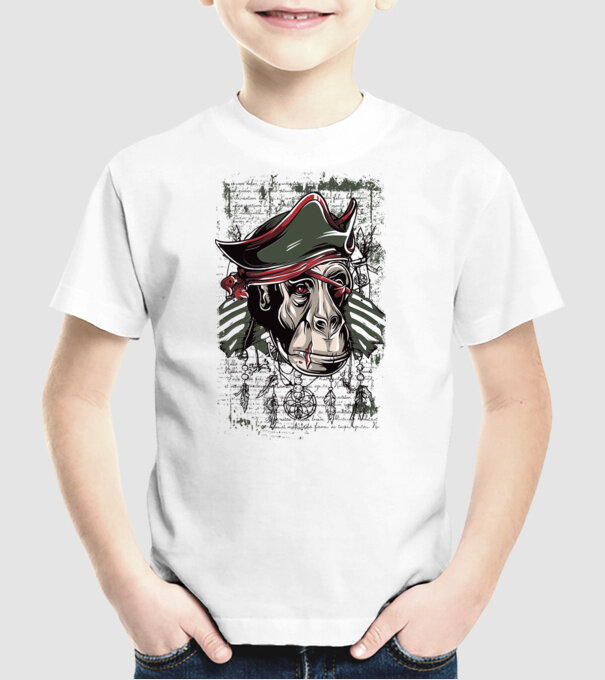 Maimuță Pirat model alb pe tricou