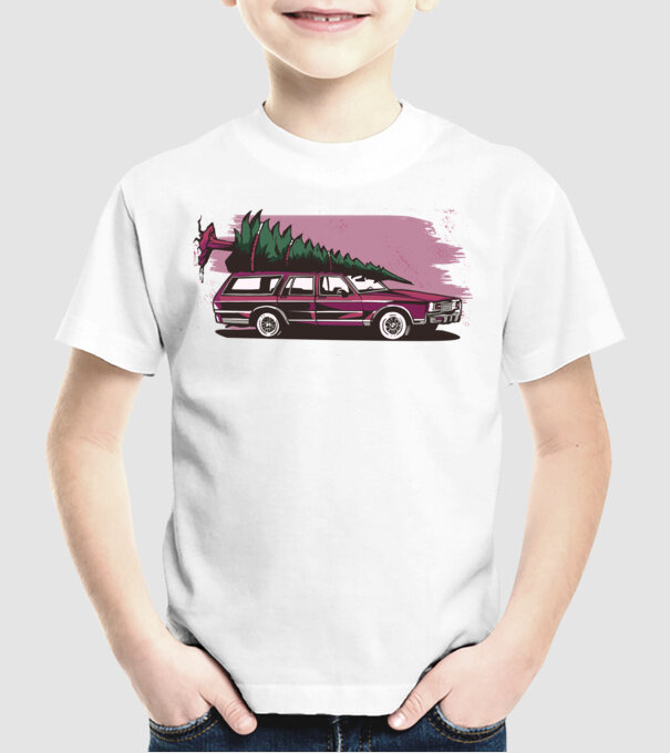 Pom de Crăciun cu mașină Retro tricou model alb pe tricou