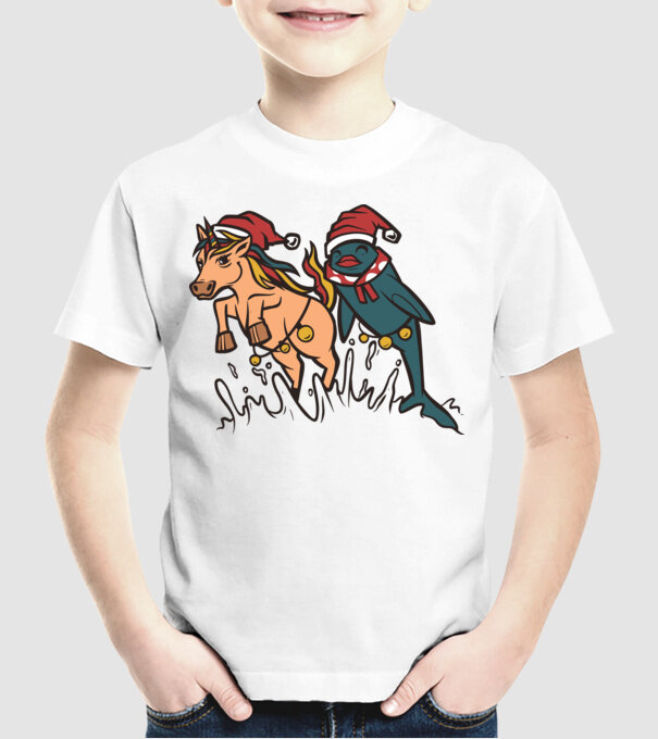 Animale de Crăciun model alb pe tricou