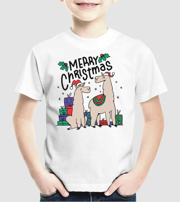Alpaca de Crăciun model alb pe tricou