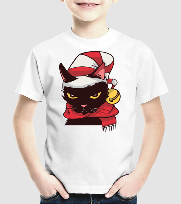 Pisică de Crăciun model alb pe tricou