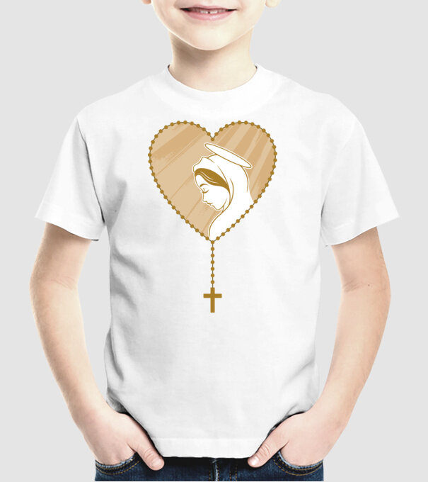 Cruce rozariu catolic model alb pe tricou