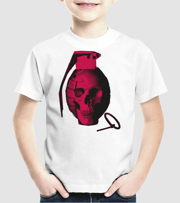 Grenadă de mână Craniu model alb pe tricou