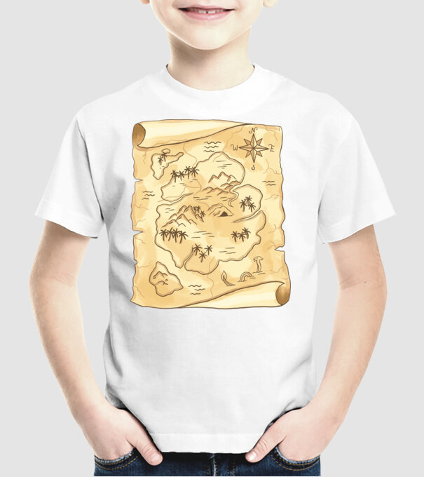 Hartă cu comori model alb pe tricou