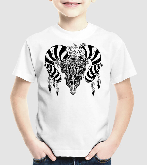 Craniu Tribal model alb pe tricou