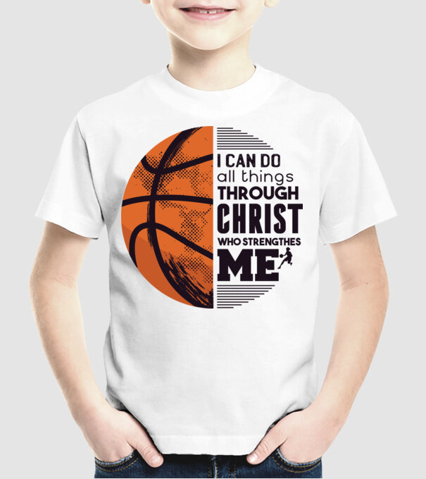 Cu ajutorul lui Hristos reușim Baschetbalist model alb pe tricou