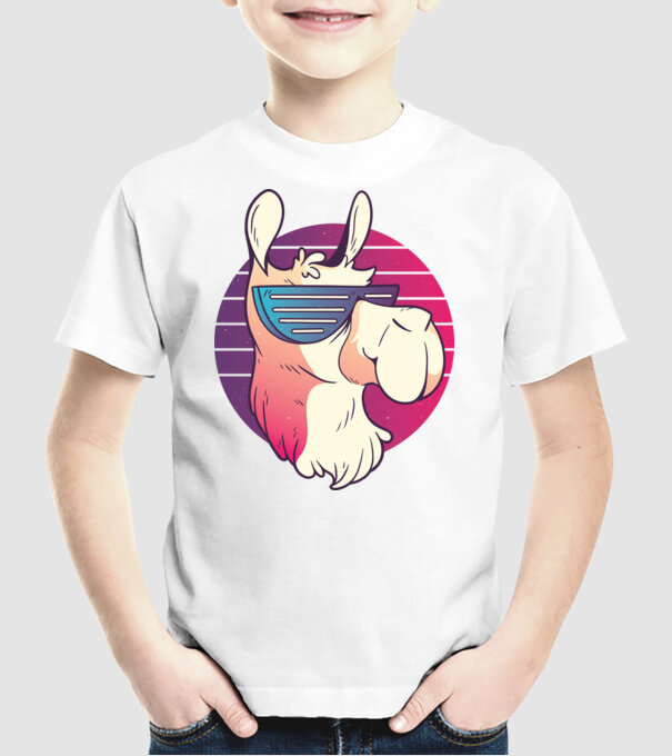 Llama ochelari de soare retro tricou model alb pe tricou