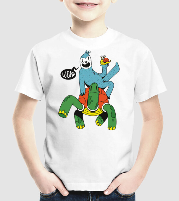Animale lente model alb pe tricou